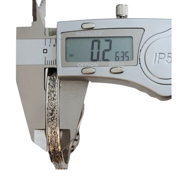 Silver Tone Filigree Victorian Style Tongue Clasp Bangle Bracelet - Picture 10 of 12